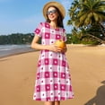thumbnail image 4 of Fotbe Plaid Heart Vestido Largo de Moda para Mujer, Vestido Tipo Camiseta con Manga Corta y Estilo Casual a Rayas y Bloques de Color, 4 of 6