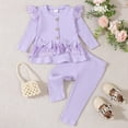 thumbnail image 2 of Atogsazn Baby Girls Cotton Set Toddler Ruffle Lace Button Long Sleeve Dress and Pant 2 Piece Outfit Colthes Purple 18-24 Months, 2 of 9