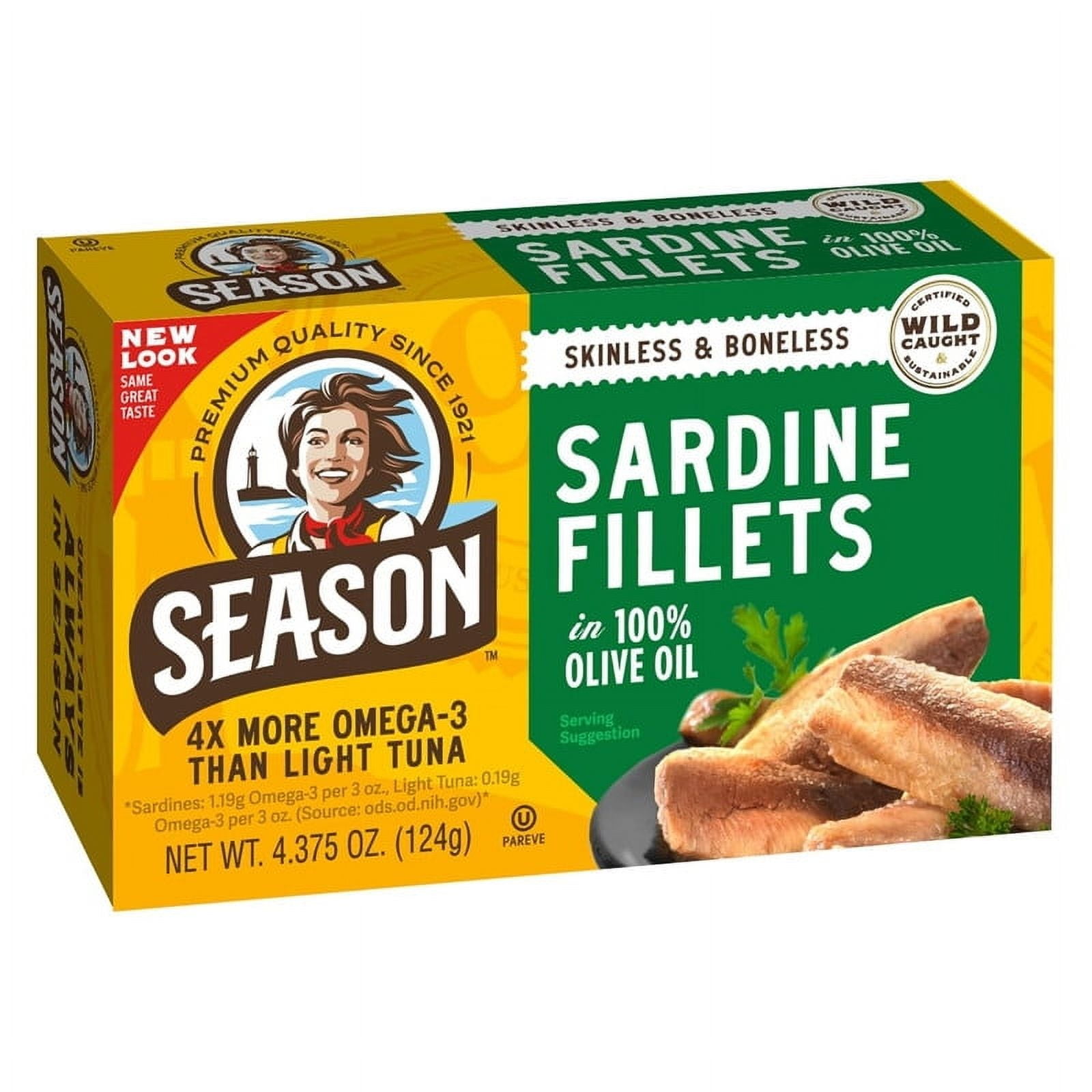 Season Sardines in Pure Olive Oil 4.375 oz - 12 Pack