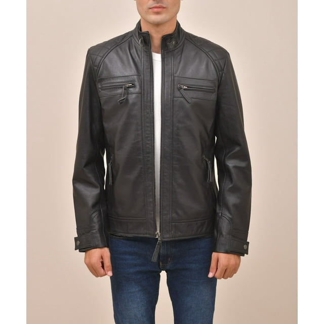 Men's Quilted Black Genuine leather jacket