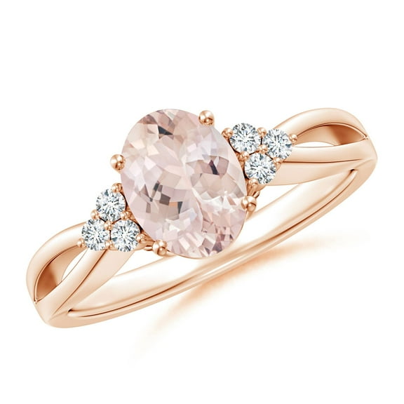 ANGARA Natural Solitaire Oval 1.1 ct Morganite Split Shank Ring with Trio Diamonds in 14K Rose Gold for Women | Birthday, Anniversary, Jewelry Gift for Women | Natural Morganite Ring