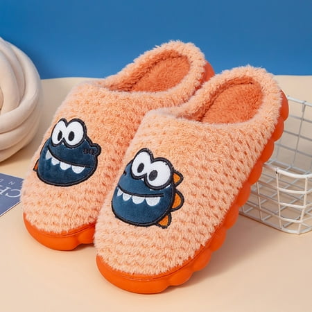 

Winter Couples Women Warm Home Baotou Plush Soft Bottom Comfortable Cartoon Dinosaur Flat Cotton Slippers Orange 8.5