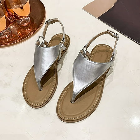 

KBODIU Summer Flat Sandals Women Mothers Day Gifts Beach Clip Toe Buckle Flat Slippers Braces Outdoor Casual Walking Shoes Slippers for Holiday Silver Size 36
