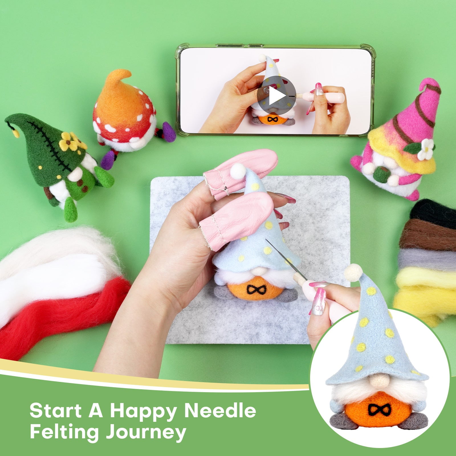Gnomes Needle Felting Kit. Wizardi DIY Wool Craft F07N8-Z-01