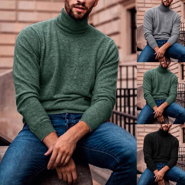 Farfi Camisa de color sólido cálido tortuga cuello de tortuga tapa de jersey para el invierno verde Farfi Camiseta de manga corta