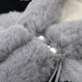 thumbnail image 5 of UTSJKR Women Heart Pattern Faux Fur Trim Poncho Cape Pearl Tassel Detail Warm Wrap Coat for Fall Winter Daily Dressing Gray, 5 of 8
