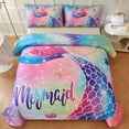 thumbnail image 2 of URBONUR Colorful Mermaid Twin Comforter Set for Girls Kids, Rainbow Glitter Fish Tail Bed Comforter Set, Gradient Galaxy Girl Bedding Set for All Season, 2 of 7