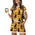 thumbnail image 2 of Halloween Outfits for Women 2 Piece Sets Spiderweb Ghost Short Sleeve Funny Blouses and Witch Hat Bat Wide Leg Spooky Shorts, M, 2 of 5