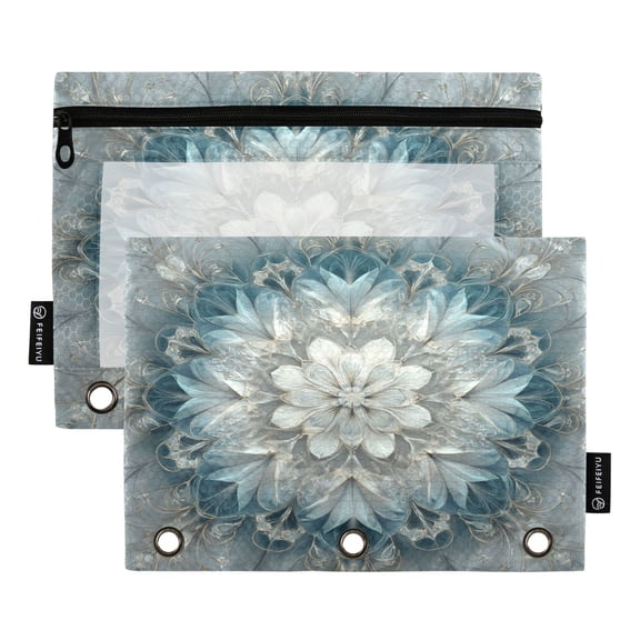 2 Pack 3 Ring Binder Pouch with Clear PVC Window Water Resistant Zipper Pencil Pouch Swirls Of Light Blue Binder Pocket for Classroom Office Home Stationery Organization
