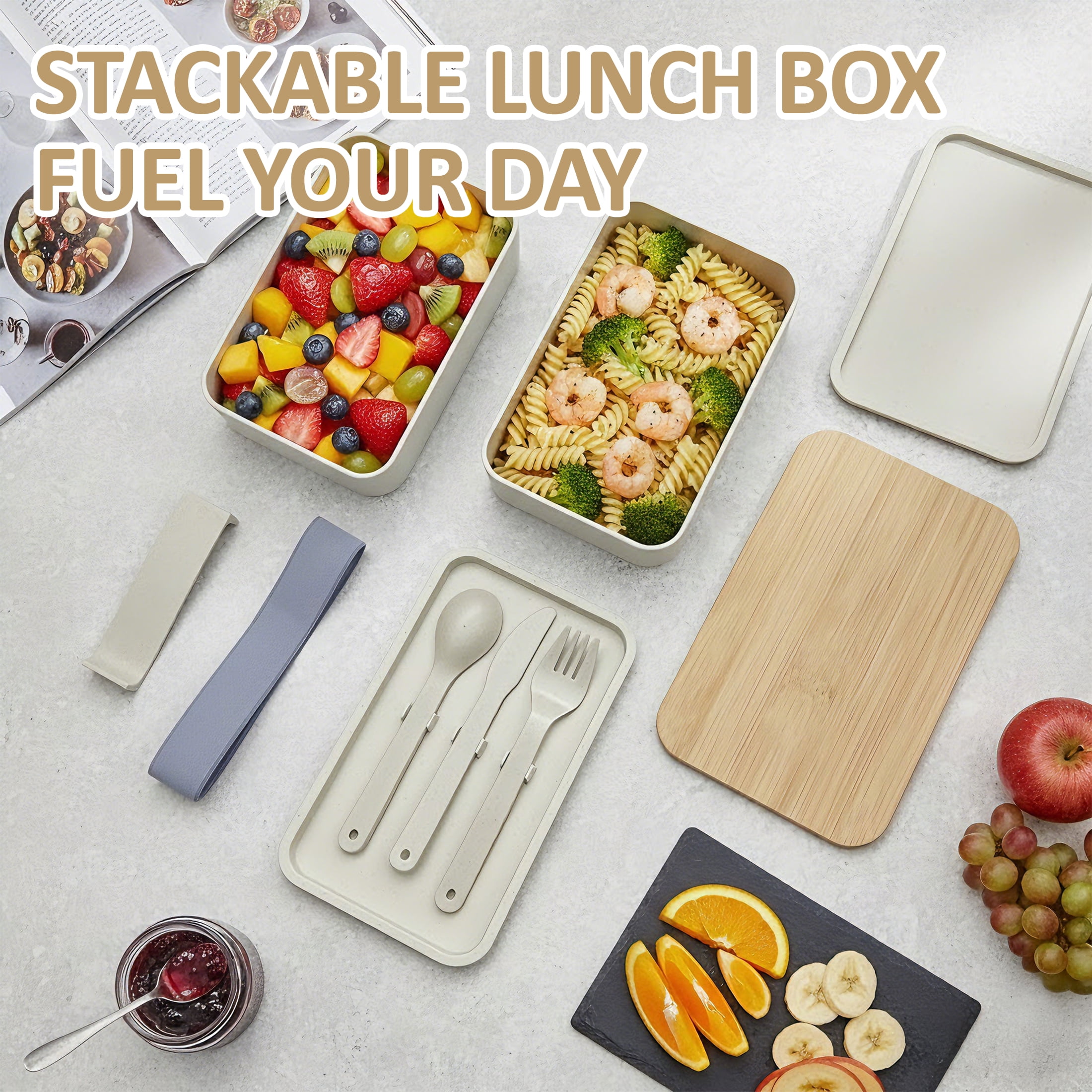 Adult Bento Box, Stackable Bento Lunch Boxes with Utensil, Portable Food Container, Leak-Proof Lunch Boxes for Adults & Teens, BPA-Free