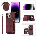 thumbnail image 1 of Crossbody Wallet Case for iPhone 13 Pro Max, Zipper Pocket Case with Card Holder, PU Leather Protective Cover Case with Kickstand Detachable Wrist Strap Lanyard for 6.7", Winered, 1 of 7