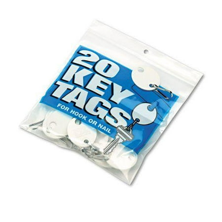 Oval Snap-Hook Key Tags, Plastic, 1 1/2 x 1 1/2, White, 20/Pack