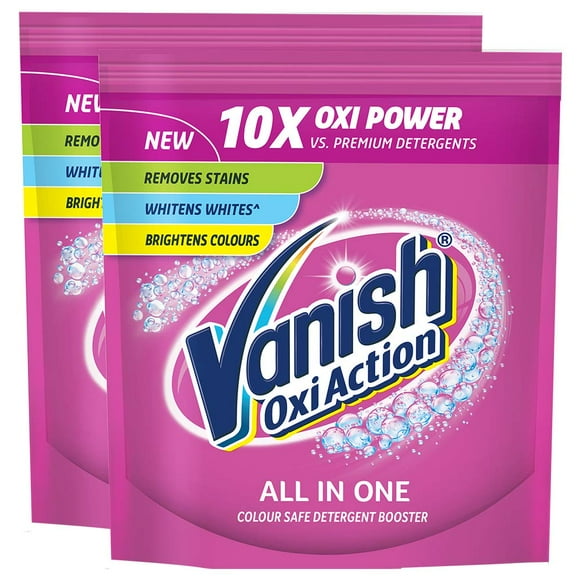 Vanish Poudre Détergente Tout-en-un Booster 400 g Lot de 2 Élimine les Taches, Blanchit les Blancs et Illumine les Couleurs