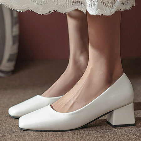 

Spring Women s Simple And Fashion Casual Shallow Mouth Thick Heel Mid-Heel Shoes