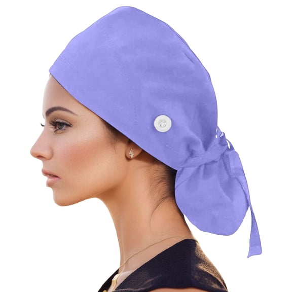 LPKRT Unisex Scrub Cap With Side Buttons Adjustable Tie Back Working Caps Blue One Size