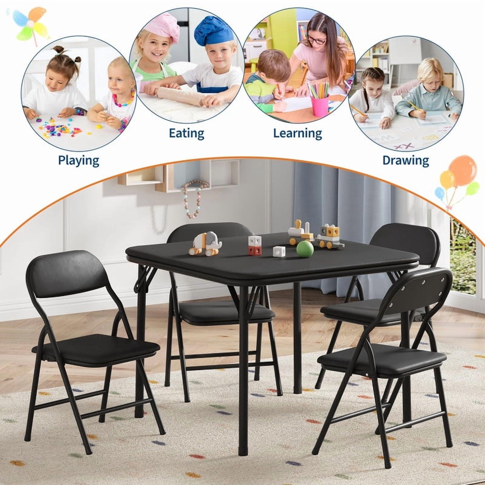 Kids Folding Table and Chair Set – 5-Piece Toddler Activity Table for Learning, Dining, Crafts, and Playtime
