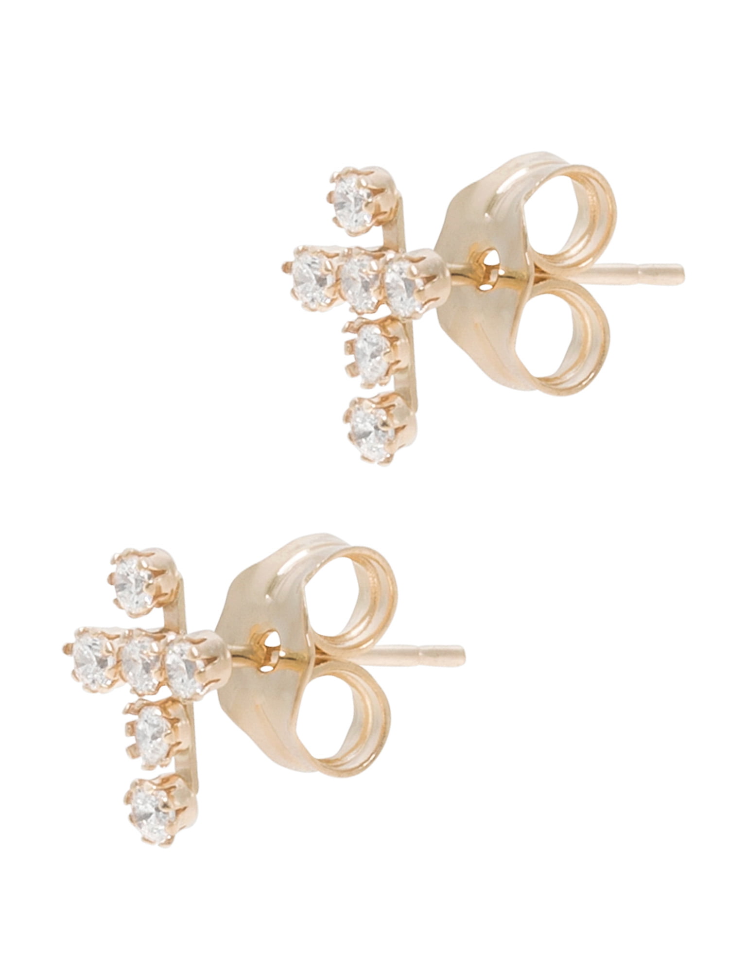 Brilliance Fine- Girl’s/Tween 14K Yellow Gold CZ Cross Stud Earrings