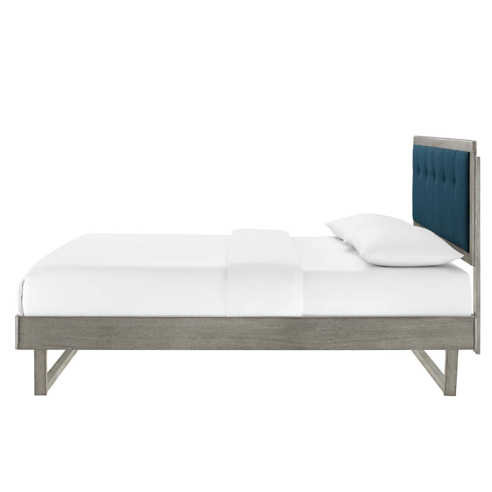 Platform Bed Frame, King Size, Wood, Grey Gray Navy Blue, Modern Contemporary Urban Design, Bedroom Master Guest Suite
