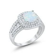 thumbnail image 6 of Halo Art Deco Ring Princess Cut Lab Created White Opal 925 Sterling Silver Size 9, 6 of 6