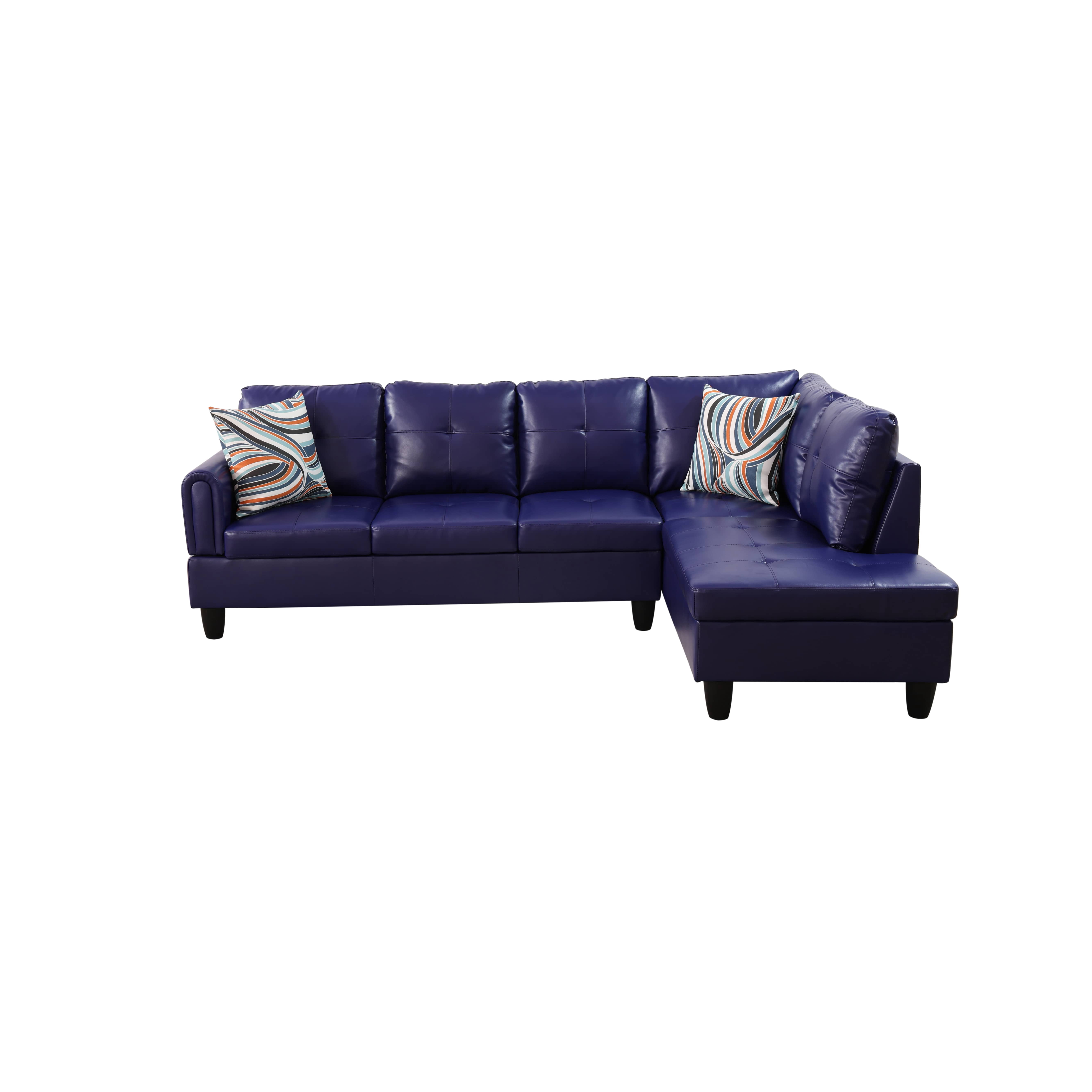 MAYEERTY Blue Faux Leather Living Room Sofa Set