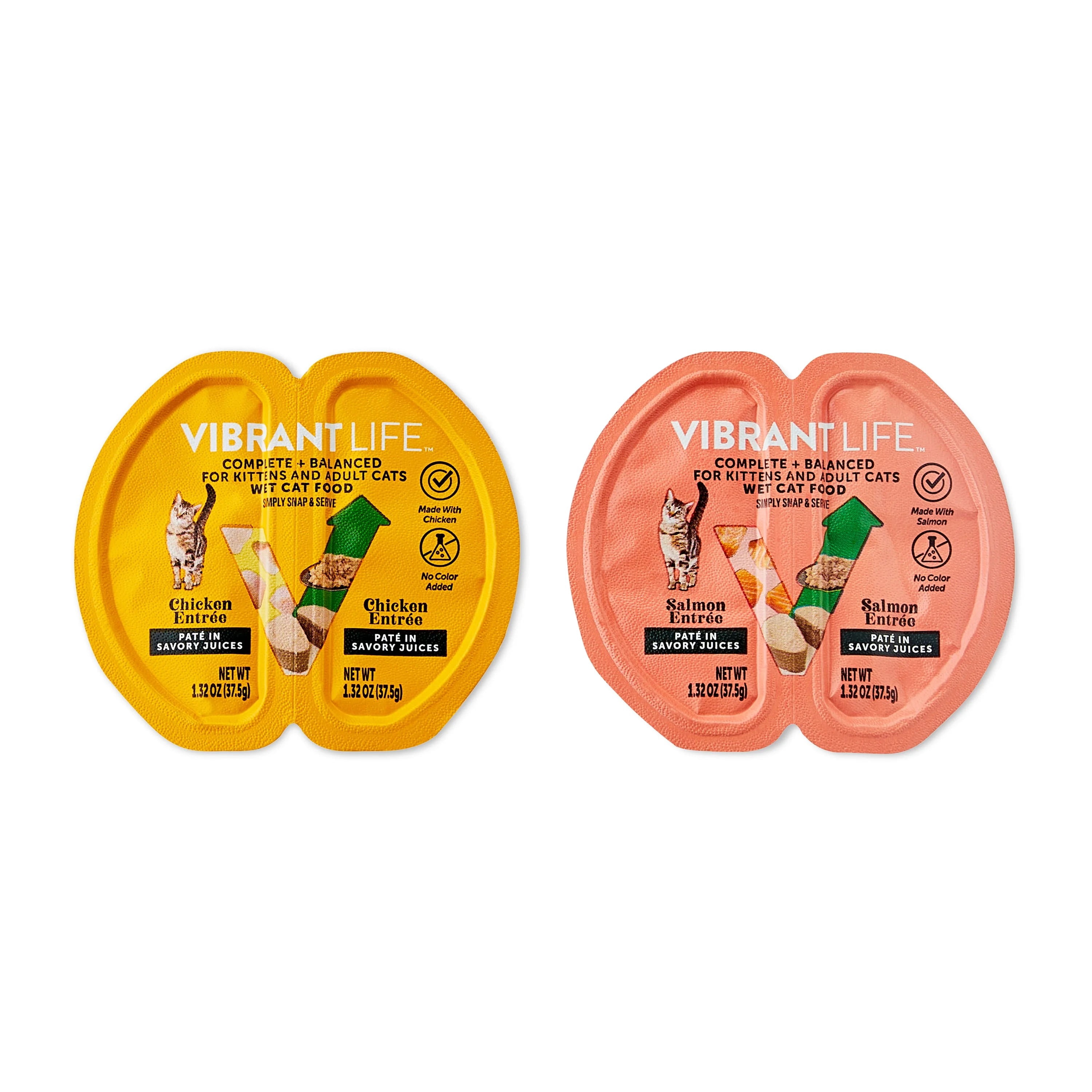 (12 pack) Vibrant Life Wet Cat Food, Salmon & Chicken Pate in Savory Juices, Grain-Free, 2.64 oz Split Trays, 12 Count
