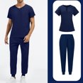 thumbnail image 2 of Multi-Pocket Scrub Set, Unisex Short Sleeve Uniform with Tool Pockets, Practical for Carrying Gear in Healthcare, Lab, or Dental Offices Navy S, 2 of 5