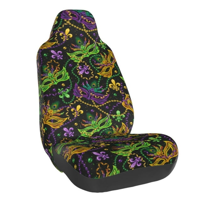 Wukai Mardi Gras Surface Full Set Car Seat Covers with Soft Padding Universal Auto Front Seats Protector and Cushion Mat