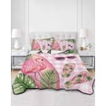 thumbnail image 2 of Quilts Queen Size Bedding Set, Summer Flamingo Reversible Summer Quilt 3 Pieces, Tropical Plants Botanical Floral Pink Plaid Lightweight Bedspreads Coverlets with 2 Pillow Shams for All Seasons, 2 of 5