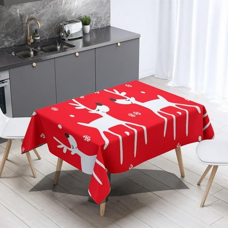 

Xmarks Christmas Tablecloth Rectangle Red Xmas Themed Reindeer & Snowflake Print Table Cover for Holiday Dinner Party Kitchen Decoration