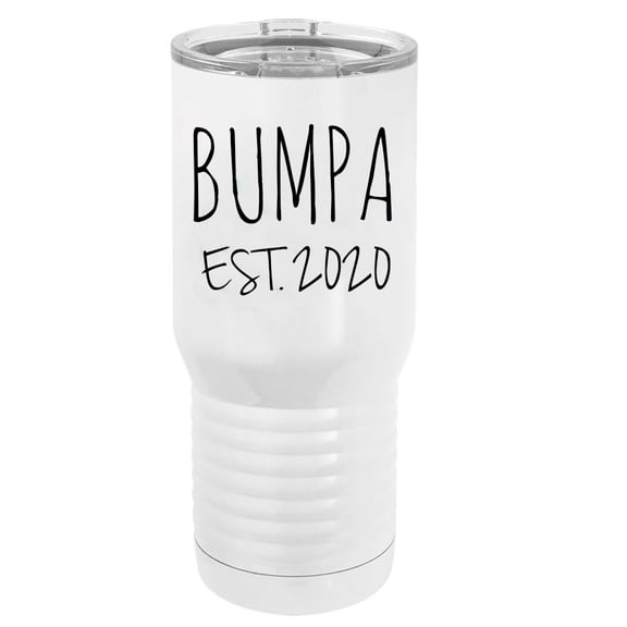 Bumpa Est. 2020 Established Stainless Steel Vacuum Double-Walled Insulated 20 Oz Tumbler Travel Coffee Mug with Clear Lid, White
