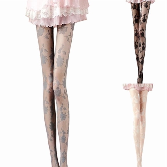 Zijinkuiwen Women Floral Pattern Tights Sheer Mesh Stretchy Full Foot Pantyhose for Daily Dress Party Wear,Grey,One Size