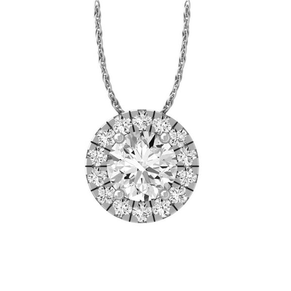 ARAIYA FINE JEWELRY 14K White Gold Lab Grown Diamond Halo Pendant with Gold Cable Chain Necklace (1/2 cttw, D-E Color, VS Clarity) 18"