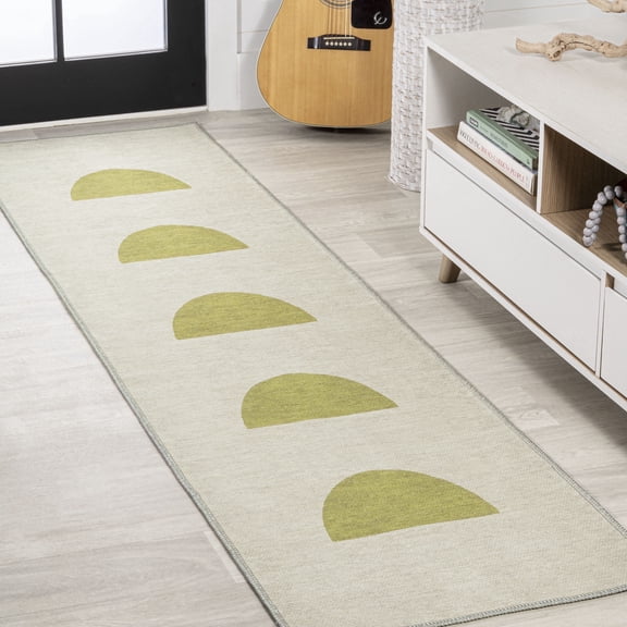 JONATHAN Y WASHABLE 2 x 8 Runner Rug, Luola Minimalist Geometric - Cream/Moss, WSH112A-28