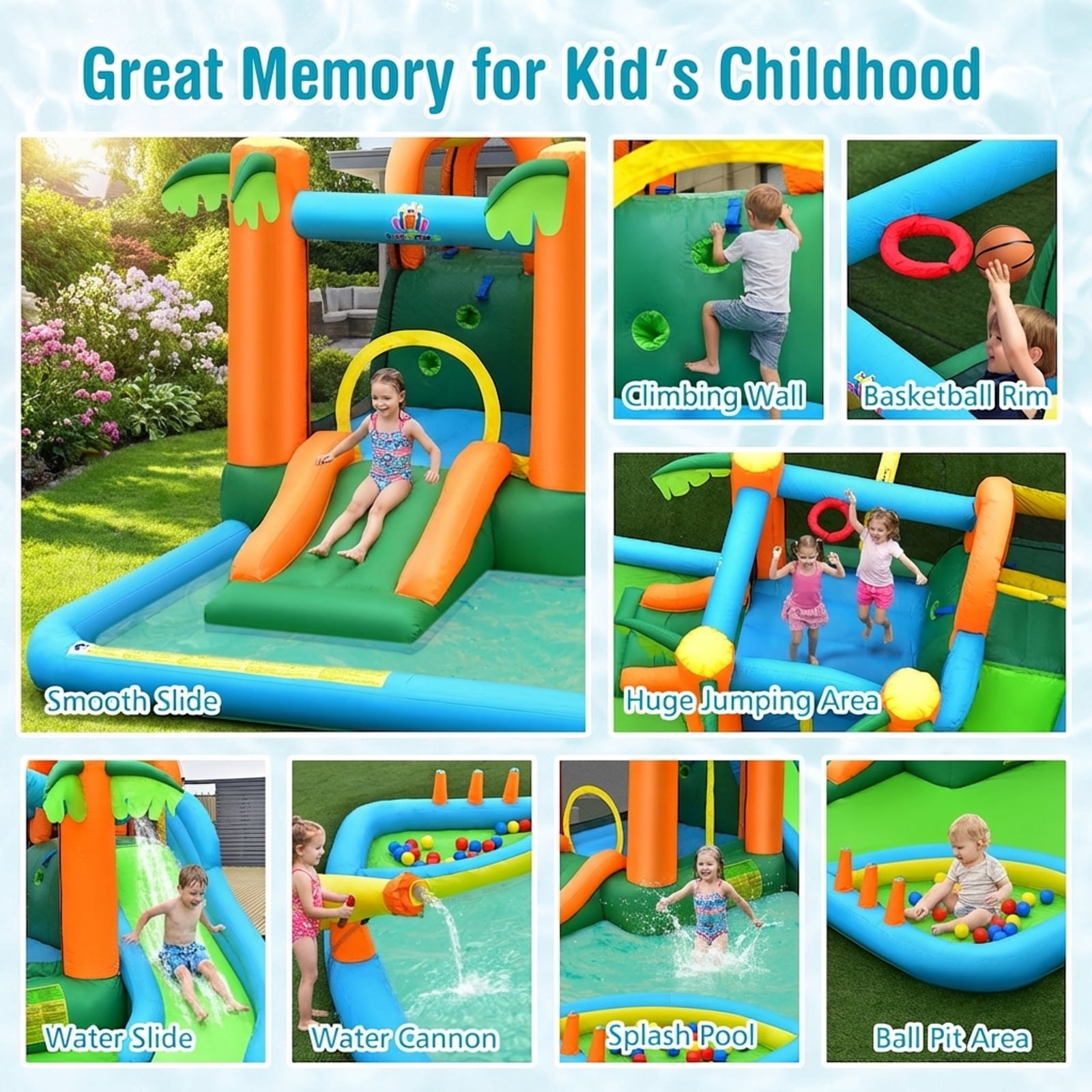 Redsmile 7-in-1 Inflatable Water Slide Park with 780W Blower - Multicolor - Kids Birthday Party - Backyard Fun