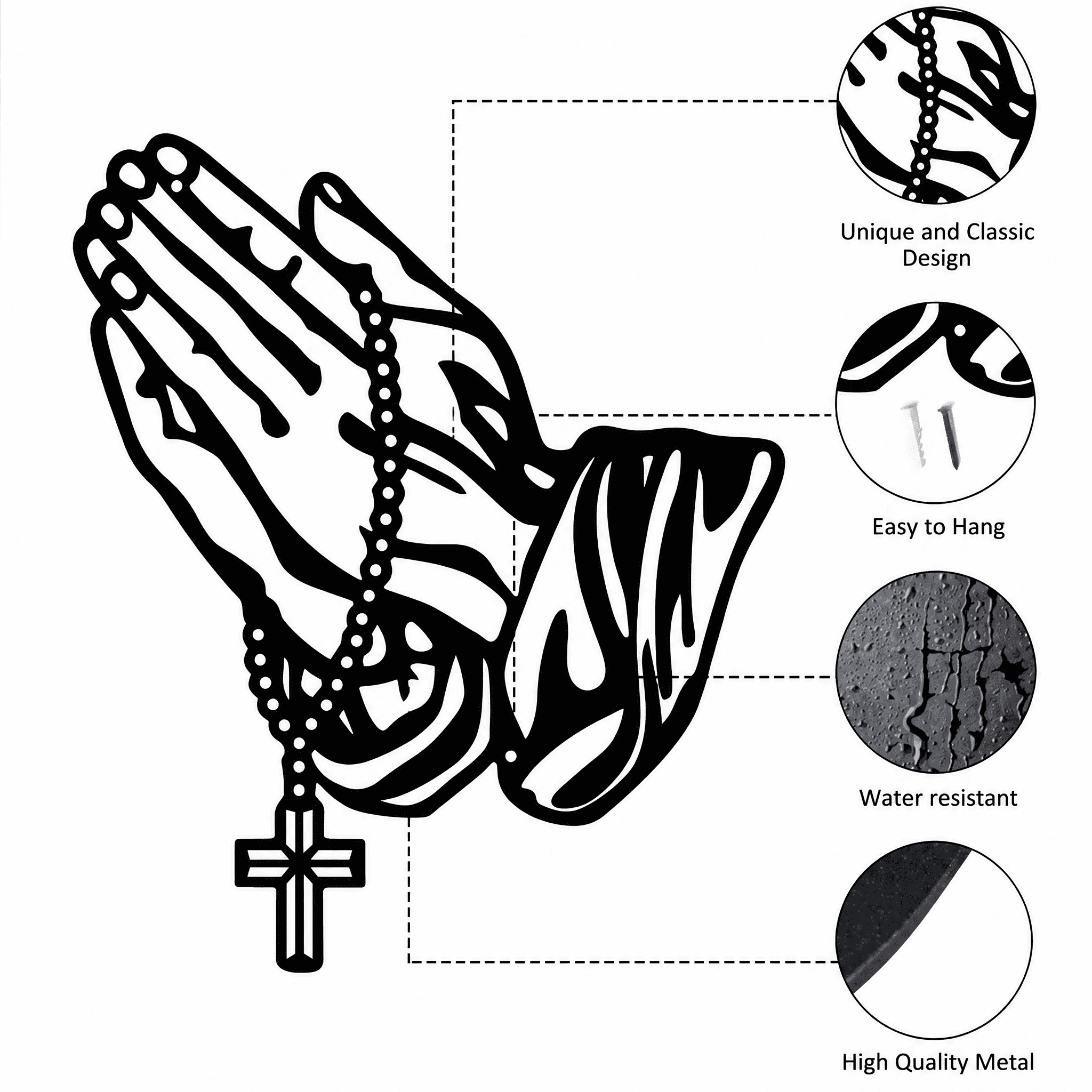 Gothic Black Metal Cross Wall Art, Prayer Faith Decor for Bedroom, Living Room, Office, Bathroom & Kitchen - Halloween Home Decor, Housewarming Gift