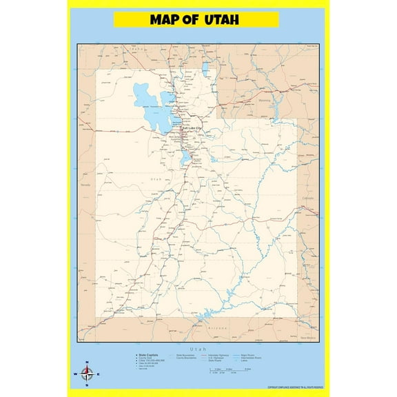 Utah Map Poster - Laminated Wall Map - Style D - 18x24 - Ideal for Classrooms and Homes – Features Bright Colors and Vivid Imagery
