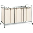 thumbnail image 2 of 5 Section Laundry Sorter, 5 Bins Rolling Separator Laundry Basket, Dirty Clothes Hamper Divider with Heavy Duty Rolling Lockable Wheels, Large Clothes Organizer Cart, Beige, 2 of 7