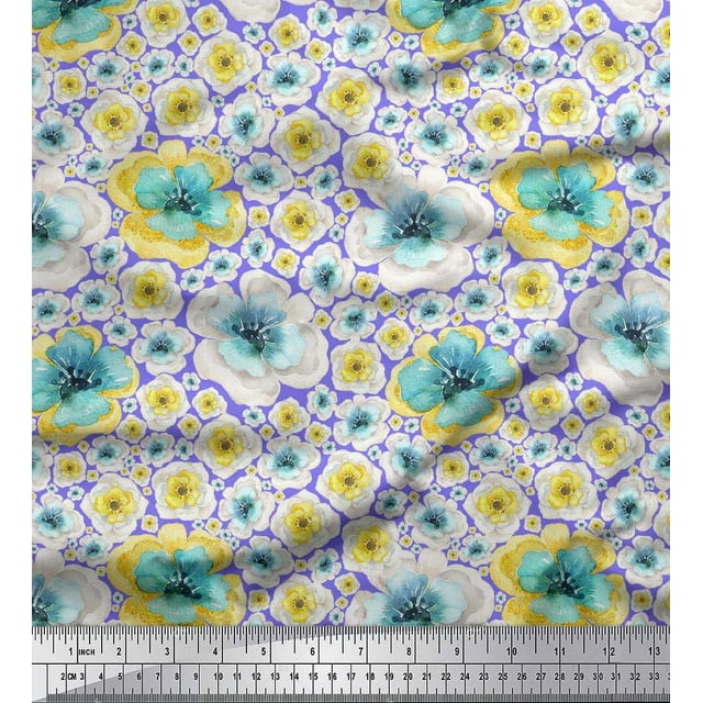 Soimoi Purple Rayon Fabric Poppy Floral Printed Fabric 1 Yard 42 Inch Wide