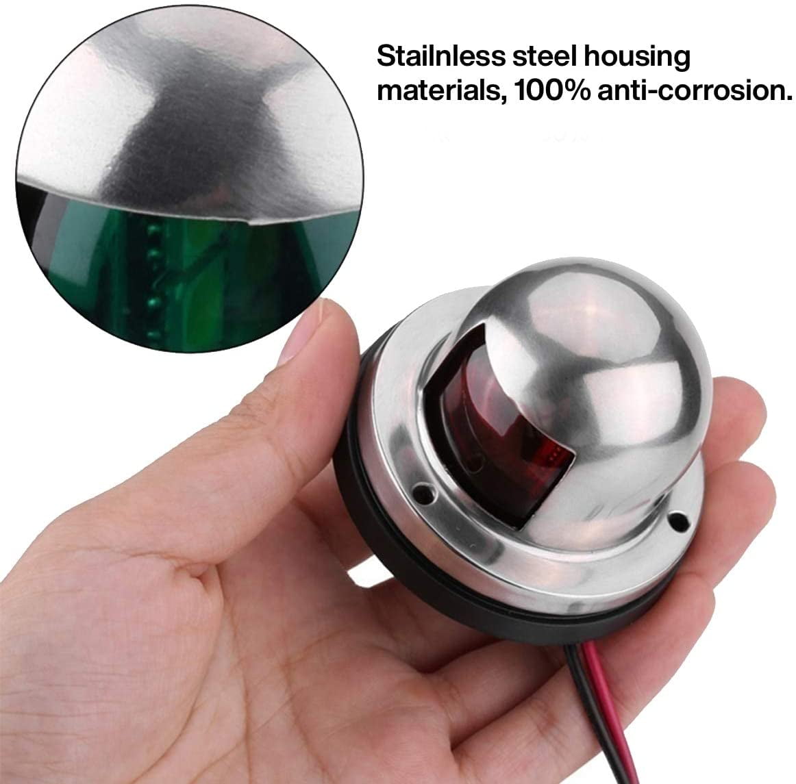 Alyvia Stainless Steel Covers and Polycarbonate Lens to Resist Corrosion Marine Navigation Bow Lights for Pontoons, Starboard, Yacht and Chandlery Boat | 1 Pack