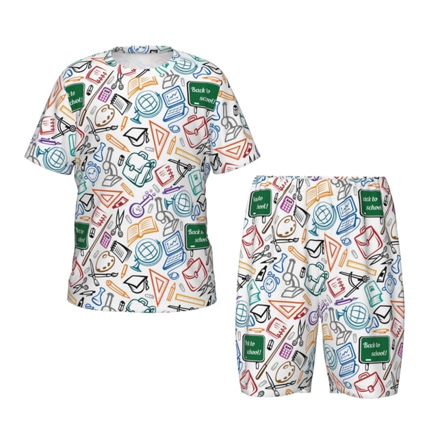 Fotbe Back To School Pijama Estampada de 2 Piezas para Niños – Ropa de Dormir de Manga Corta Cómoda para Niños y Niñas, Camiseta y Shorts de Algodón-4X-Large