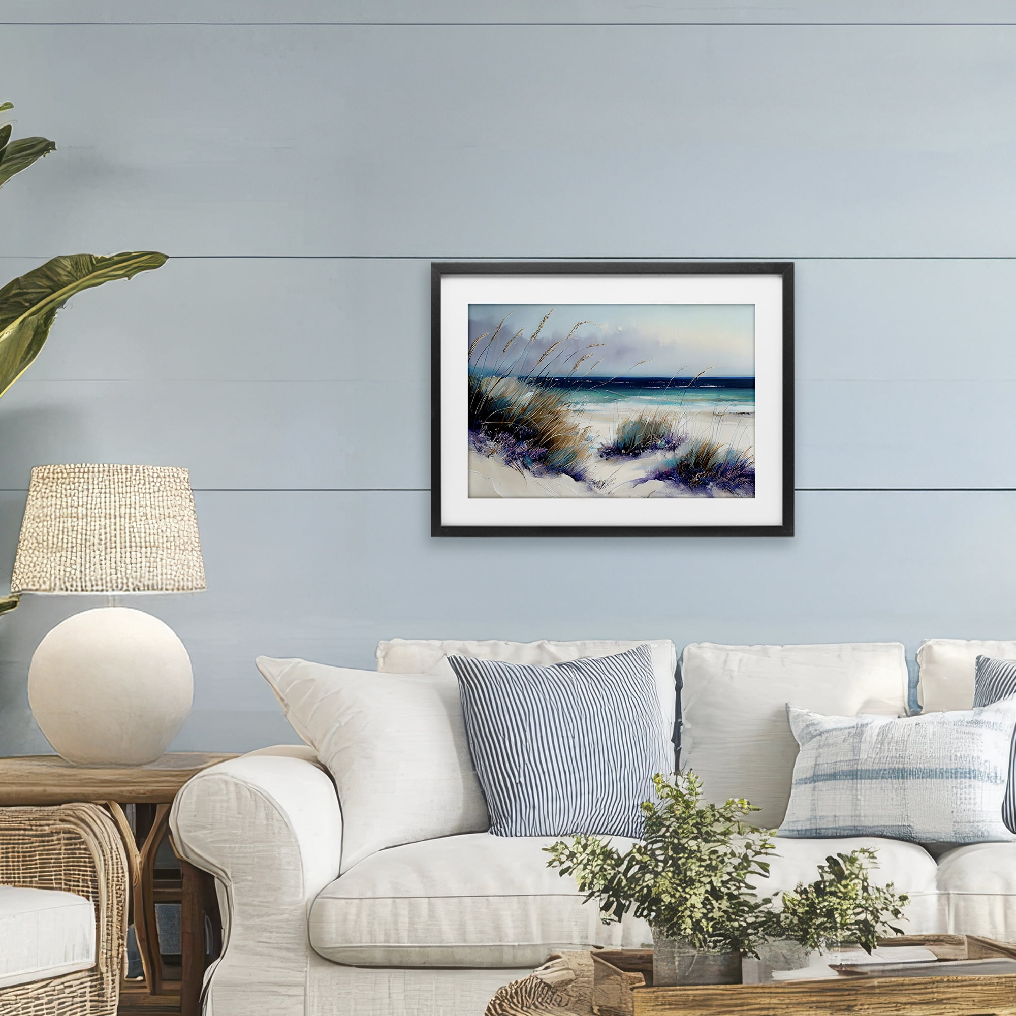 Euphoria Beach Dunes Black Framed Print Under Glass, design by Sasha