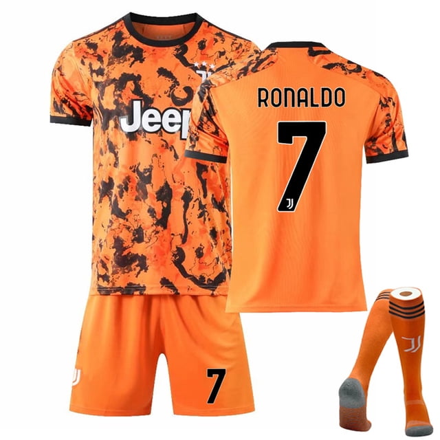 Conjunto de camiseta de fútbol Away 7 a rayas blancas y negras para adultos y niños S