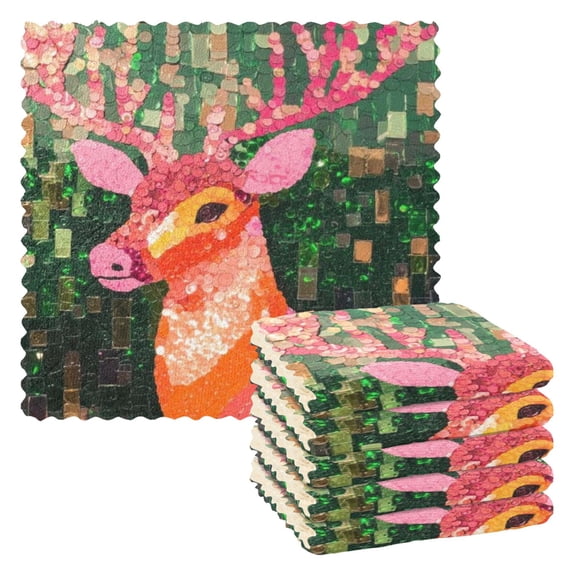 6 Pieces of Kitchen Towels 11x11Inch Kitchen Dish Cloths Kitchen Dish Towels Reuseable Cleaning Cloths Pink Sequined Deer