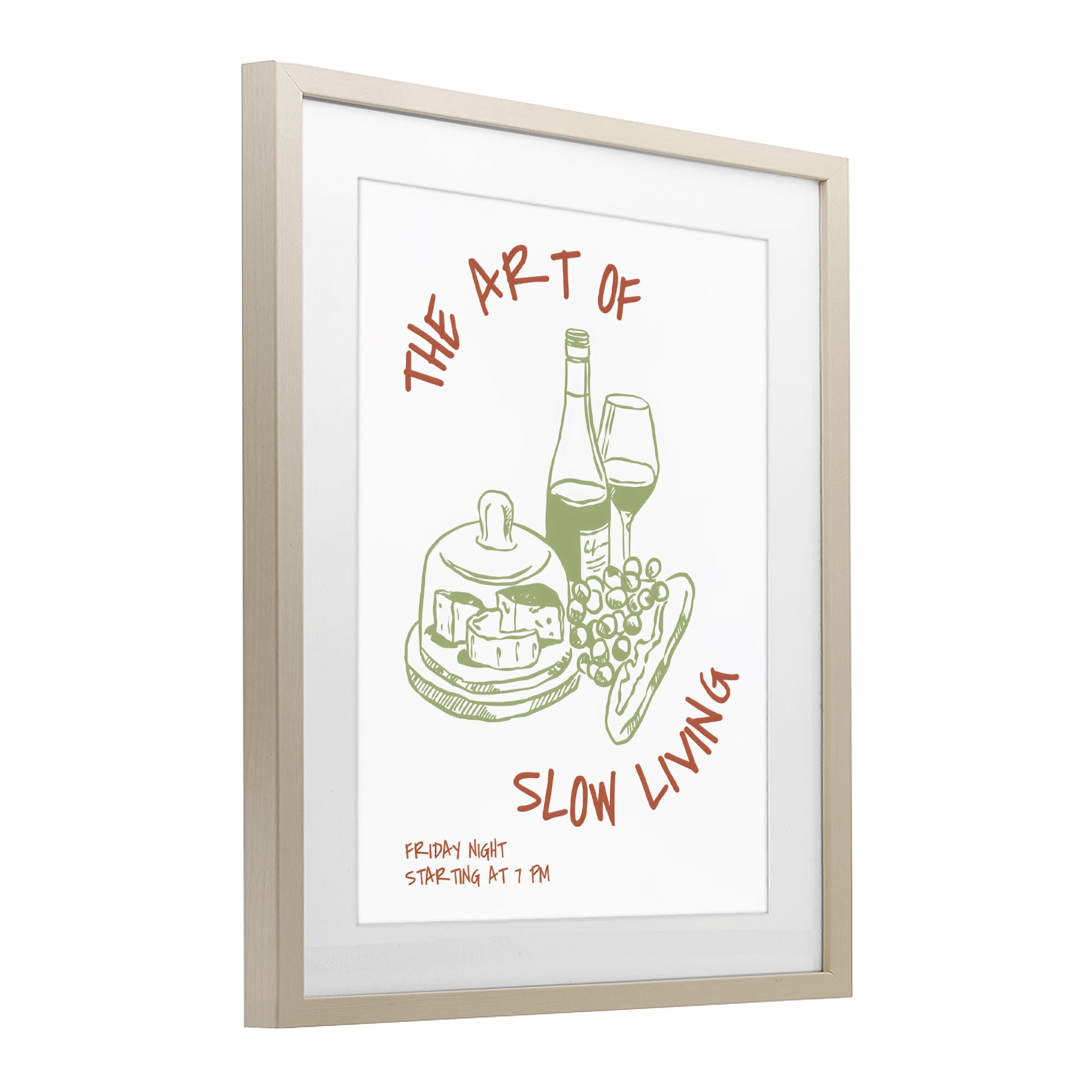 Stupell Industries Slow Living Wine & Cheese Birch Framed Print Under Glass, design by The Prints Vibe