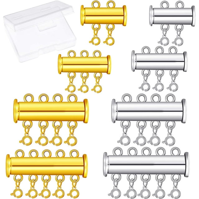 8 Piezas 4 Tamaños Hebilla Deslizante Cerradura Collar Conector Trenzado Tubo Deslizante Hebilla Correa Estuche De Almacenamiento Para Pulsera En Capas Collar Joyería Artesanal Zhivalor WMZL-1044-3