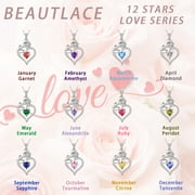 Beautlace 925 Sterling Silver Birthstone Necklace Rose Flower Heart Pendant Jewelry Christmas Valentines Mothers Day Gifts for Women Mom Wife/Lover