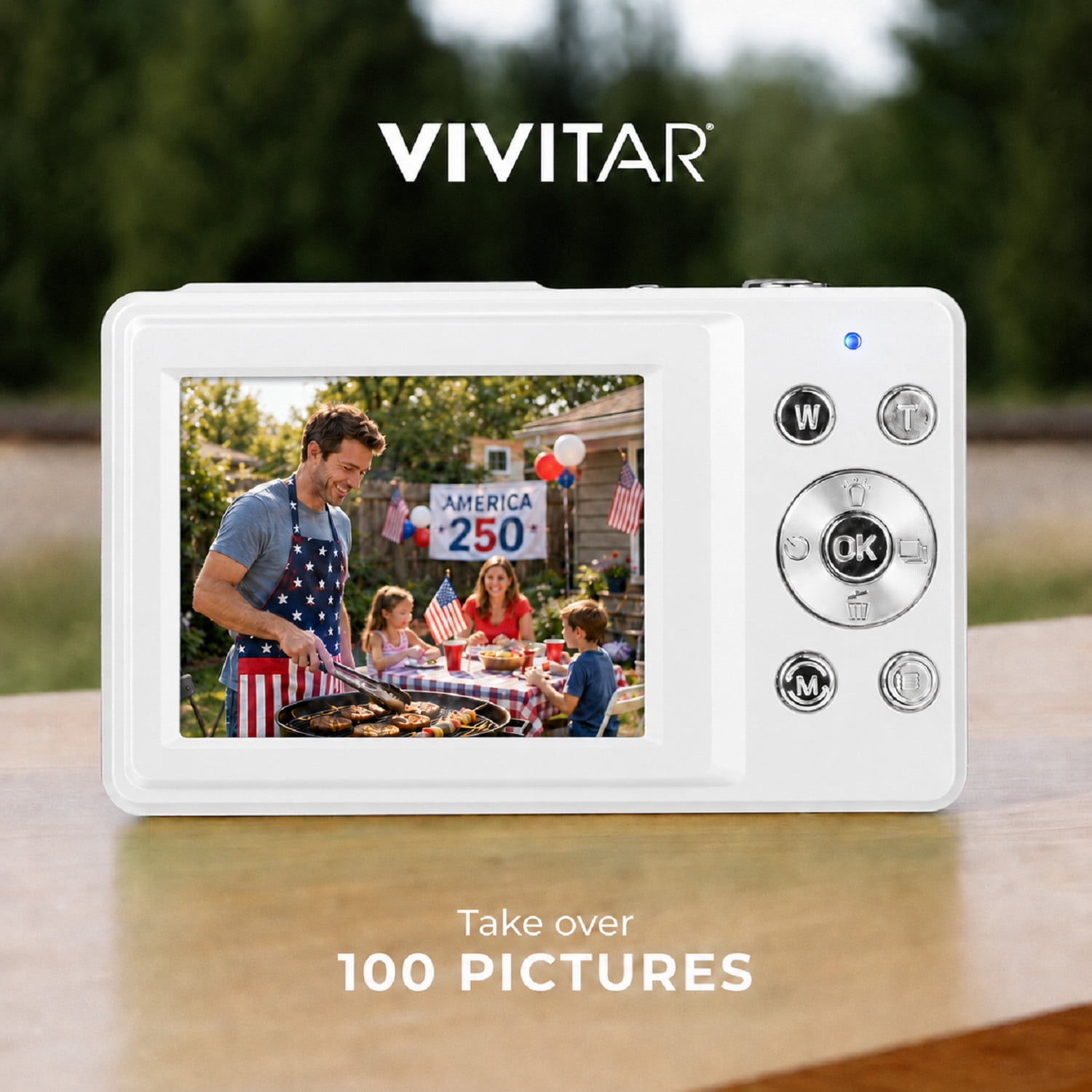Vivitar PopCam America 250 Digital Camera – USA Celebration Edition, White, 48MP Camera with Full HD 1080P Video, 3" Flip Screen, 16X Zoom Compact Vlogging Camera with Built-in Mic