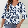 thumbnail image 2 of QQAMB Women's Tunic Tops V-Neck Floral Printed Half Sleeve Casual Loose Ruffle Blouse T-Shirts Blue XL, 2 of 6