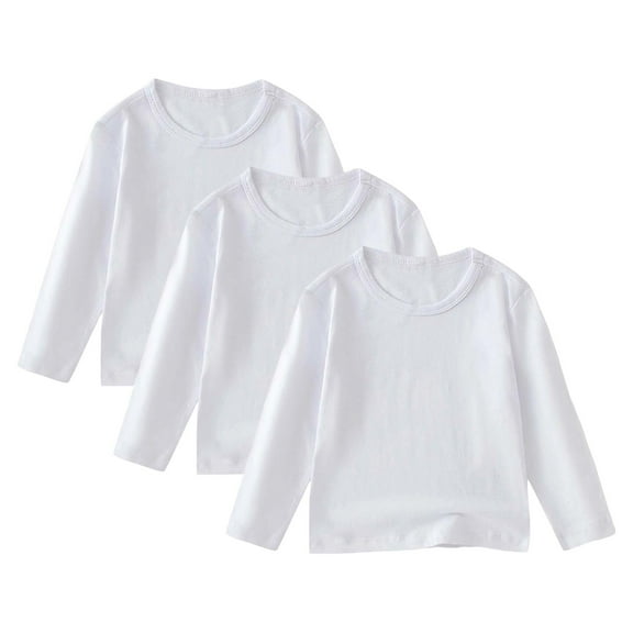 Hessimy Toddler Boys Girls Long Sleeve Shirts 3 Pack Athletic Tops Active Shirts For Toddler Boys Girls (White,3-4 Years)