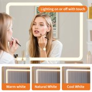 Vanity Desk with LED Lighted Mirror & Wireless Charging Station, Makeup Vanity Table with 5 Drawers & Cushioned Stool for Bedroom